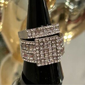 Silver engagement and wedding band ring set size 10